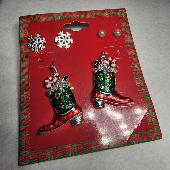 Christmas Cowboy Boots Earrings Set (3 Pairs) - SKU: CB1 - Picture 1 of 4